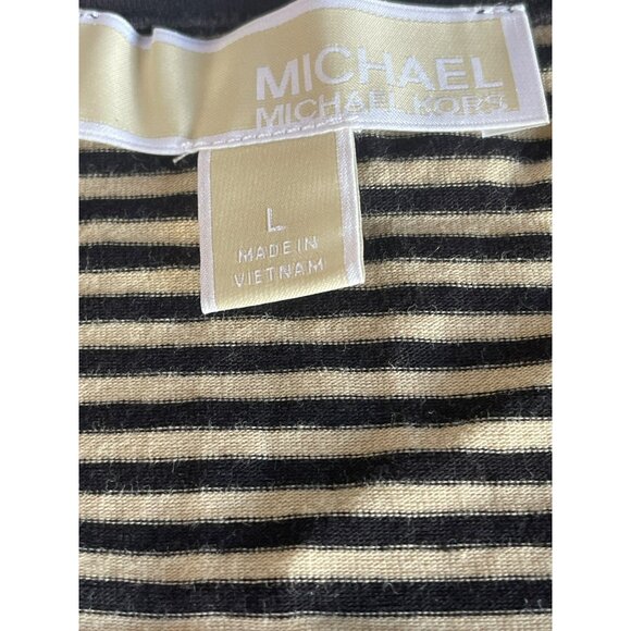 Michael Kors Black & Tan Striped Cold Shoulder Top Size L - Picture 3 of 4